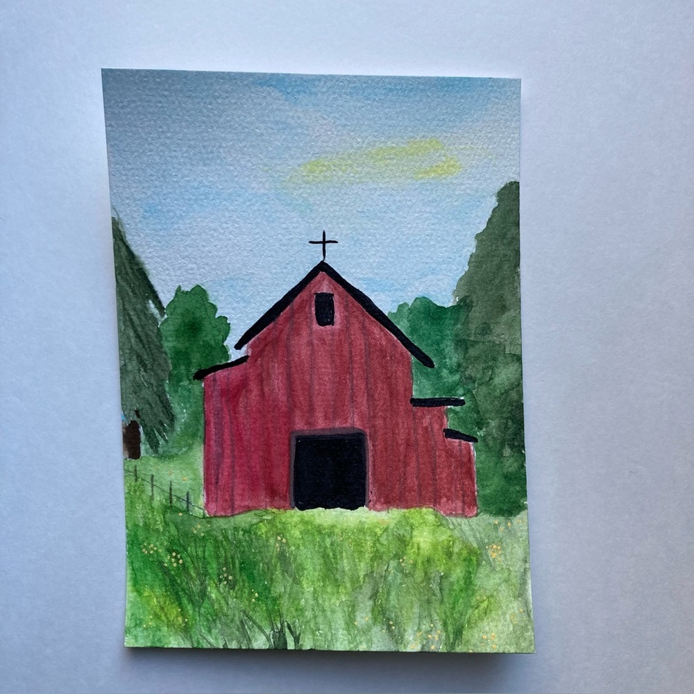 Rustic Red Barn Watercolor Art